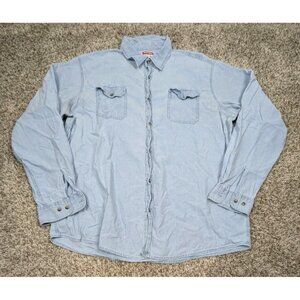 Wrangler Shirt Mens 2XT Tall Blue Chambray Button Up Western Cowboy Rodeo